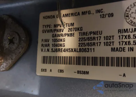 2010 Honda Cr-V Ex z USA, uszkodzony, nr VIN 5J6RE4H5XAL806311